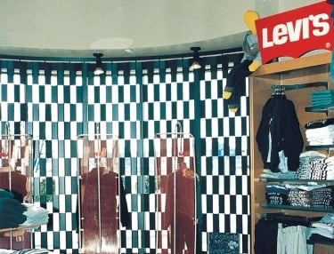 sliding folding grille used at a Levis shop