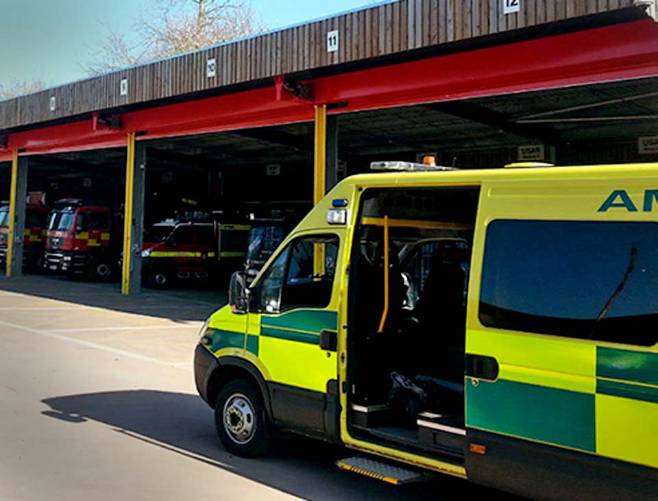 Armourguard F1 roller shutter industrial doors at an ambulance station