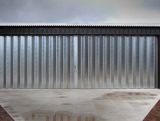 sliding industrial doors with a silver finish