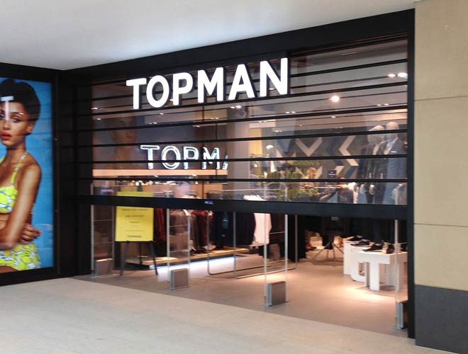 clear-guard roller shutter doors in use at Topman