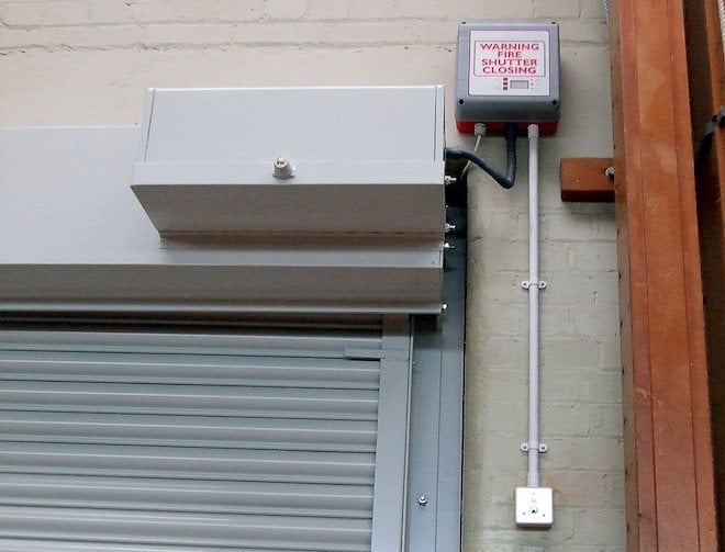 Fireguard roller shutter close up of electron operating system