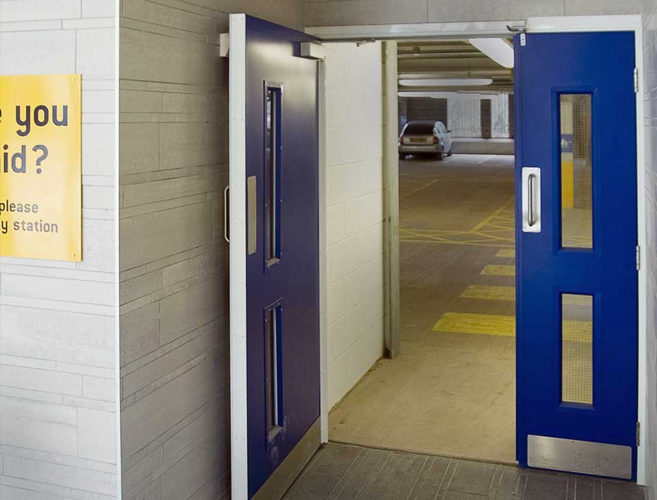 steel fire door in parking complex