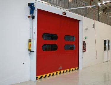 vr high speed door in red finish